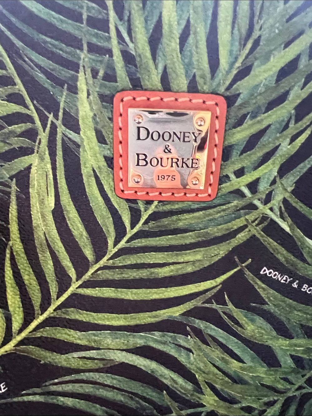 Dooney & Bourke Green Palm-Print Tote with Brown Trim and Matching Wristlet - Picture 2 of 5